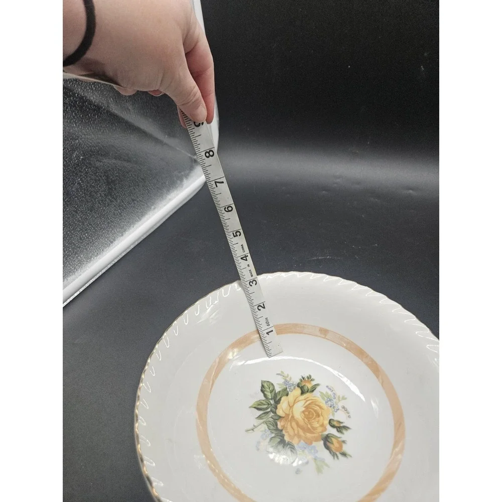 Porcelain Serving  Bowl Yellow Rose Gold Trim Made In Japan Collectible 9